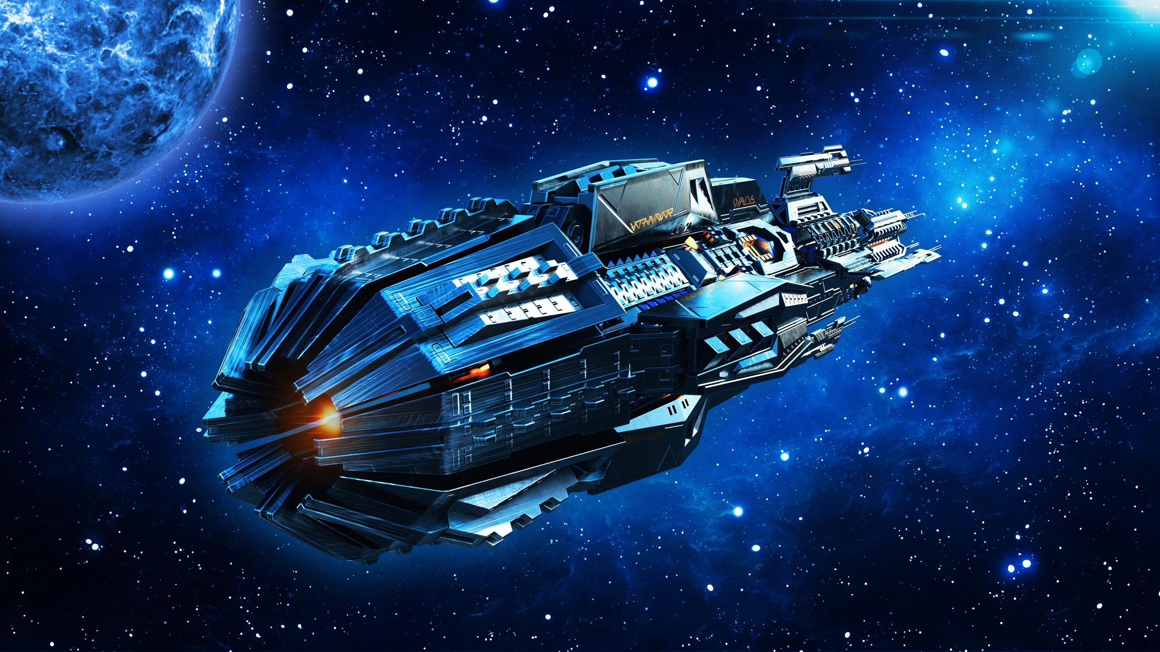 Alien mothership, spaceship in deep space, UFO spacecraft